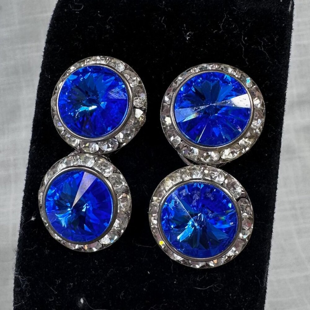 Beatiful Double Blue Rivoli Glass Sparkly Earrings
